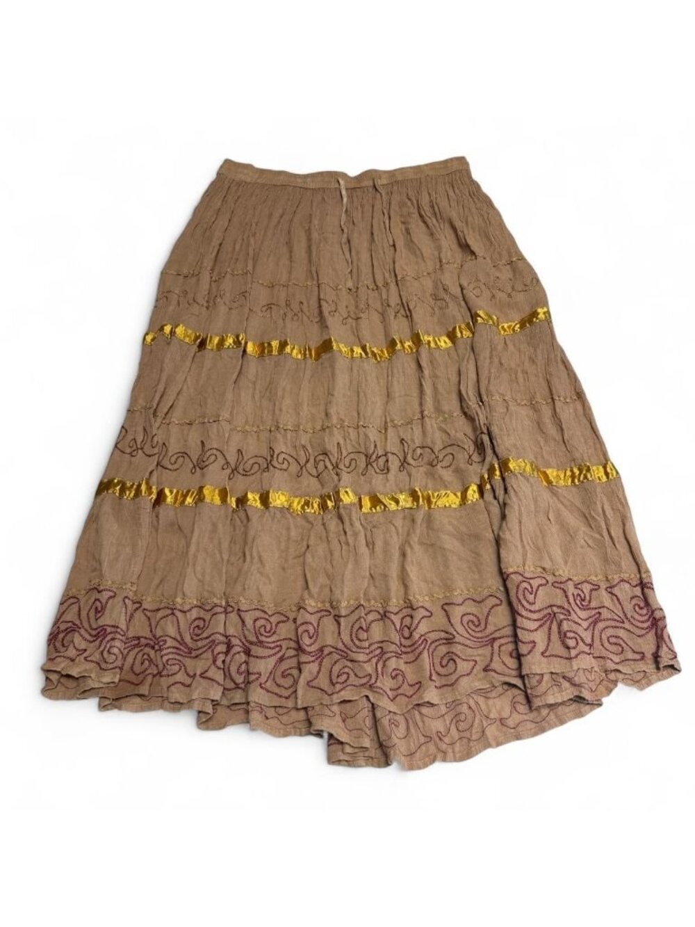 Vintage Y2K Tiered Boho Maxi Skirt Women's OS Festival Summer Hippie Fairy Tan